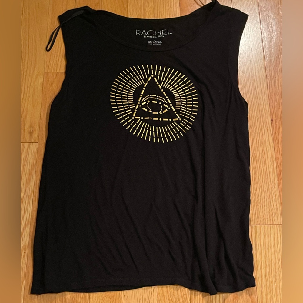 LOWEST PRICE! Rachel Roy Black Tank Top with Gold Graphic